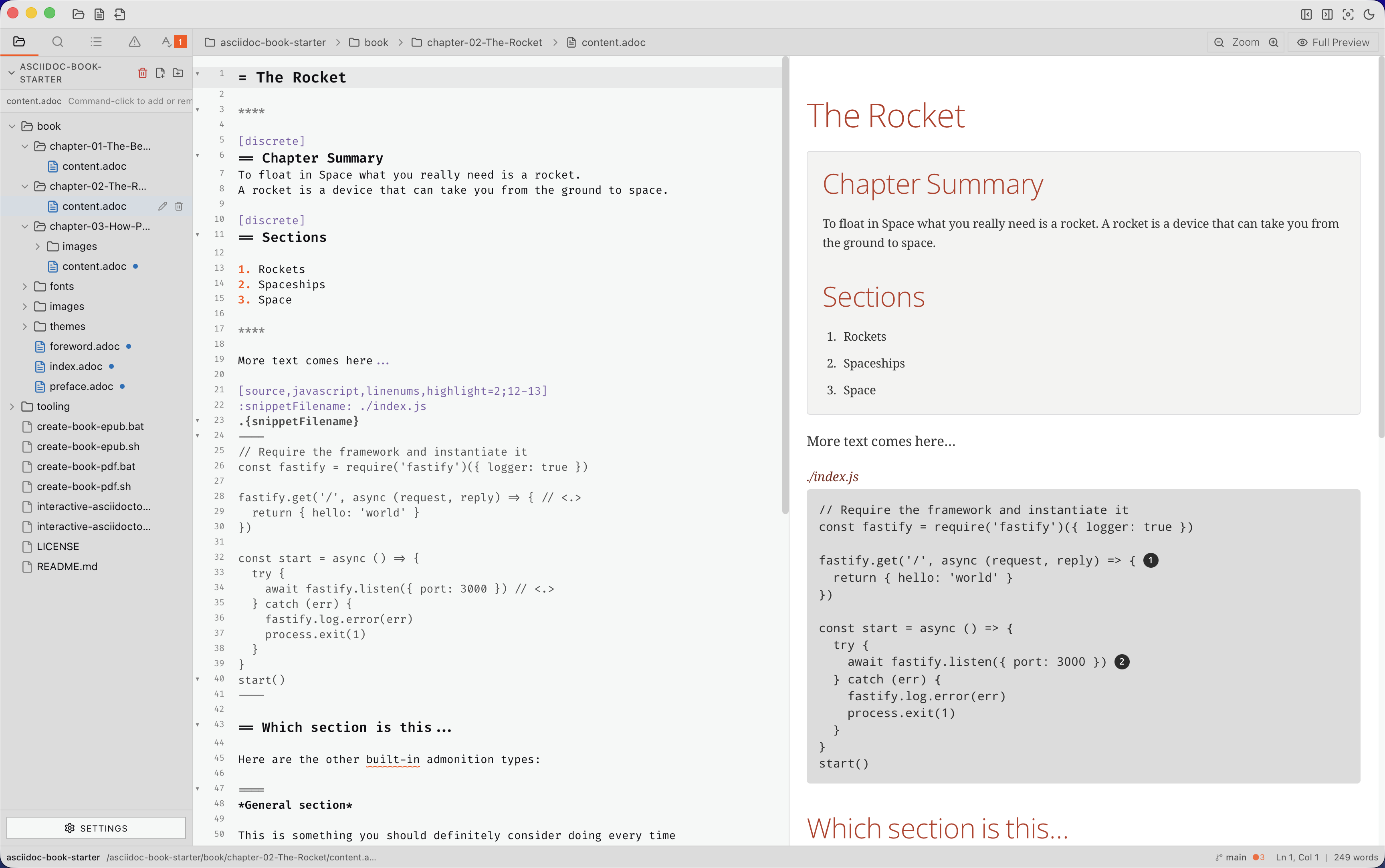 AdocEditor writing view screenshot