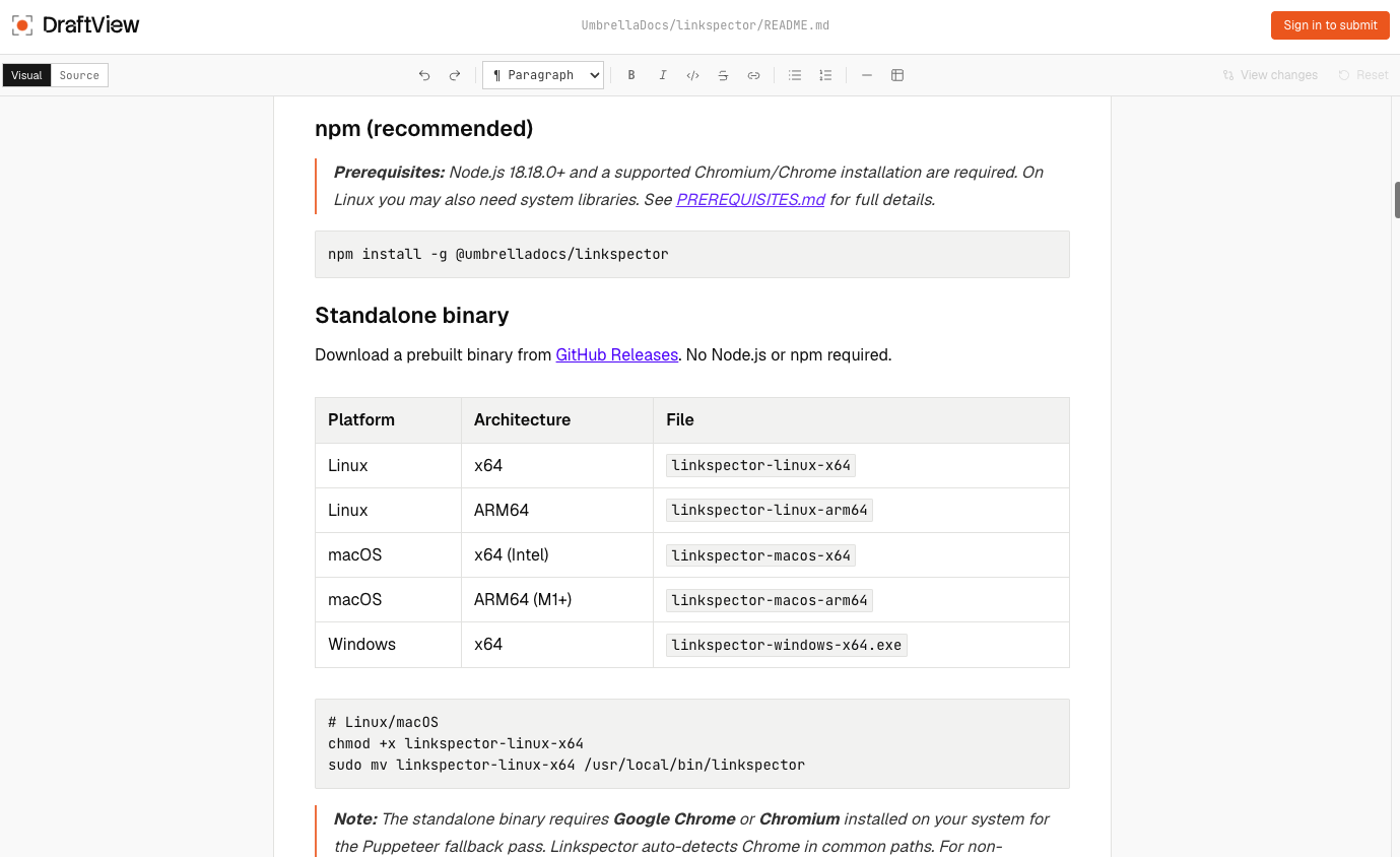Markdown editor visual layout screenshot